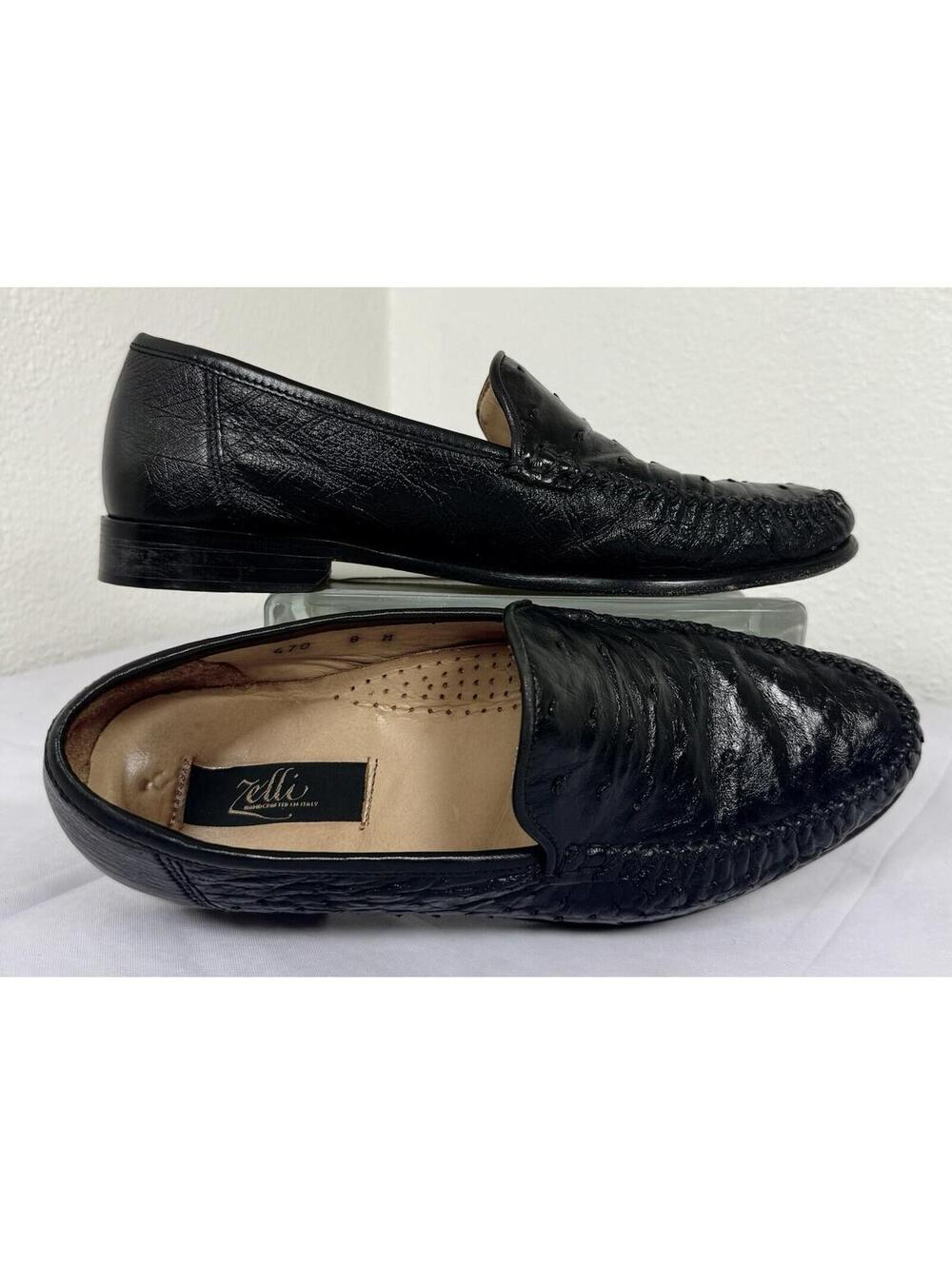 Zelli Men’s 8 Genuine Ostrich Leather Loafer Black Dress Shoe Hand Made in Italy